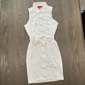 NWOT Guess Los Angeles Linen Blend White Collared Utility Tie Waist Dress Sz M